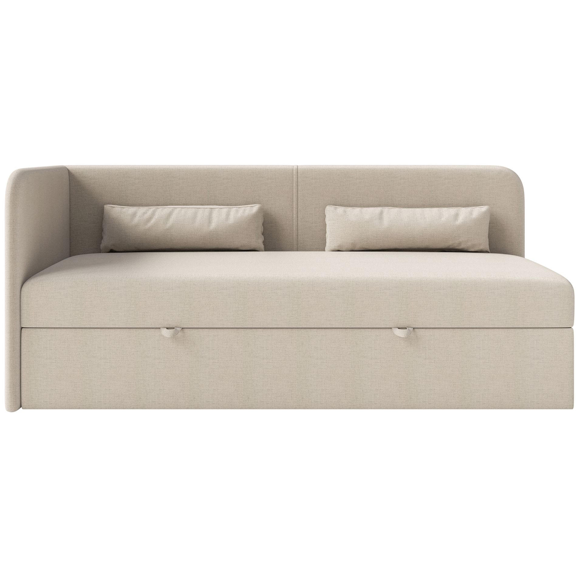 JUGENDBETT Calmmo Hellbeige mit Chenille-Bezug, Kopfteil links - Ecru, Textil (90/200cm) - Selsey