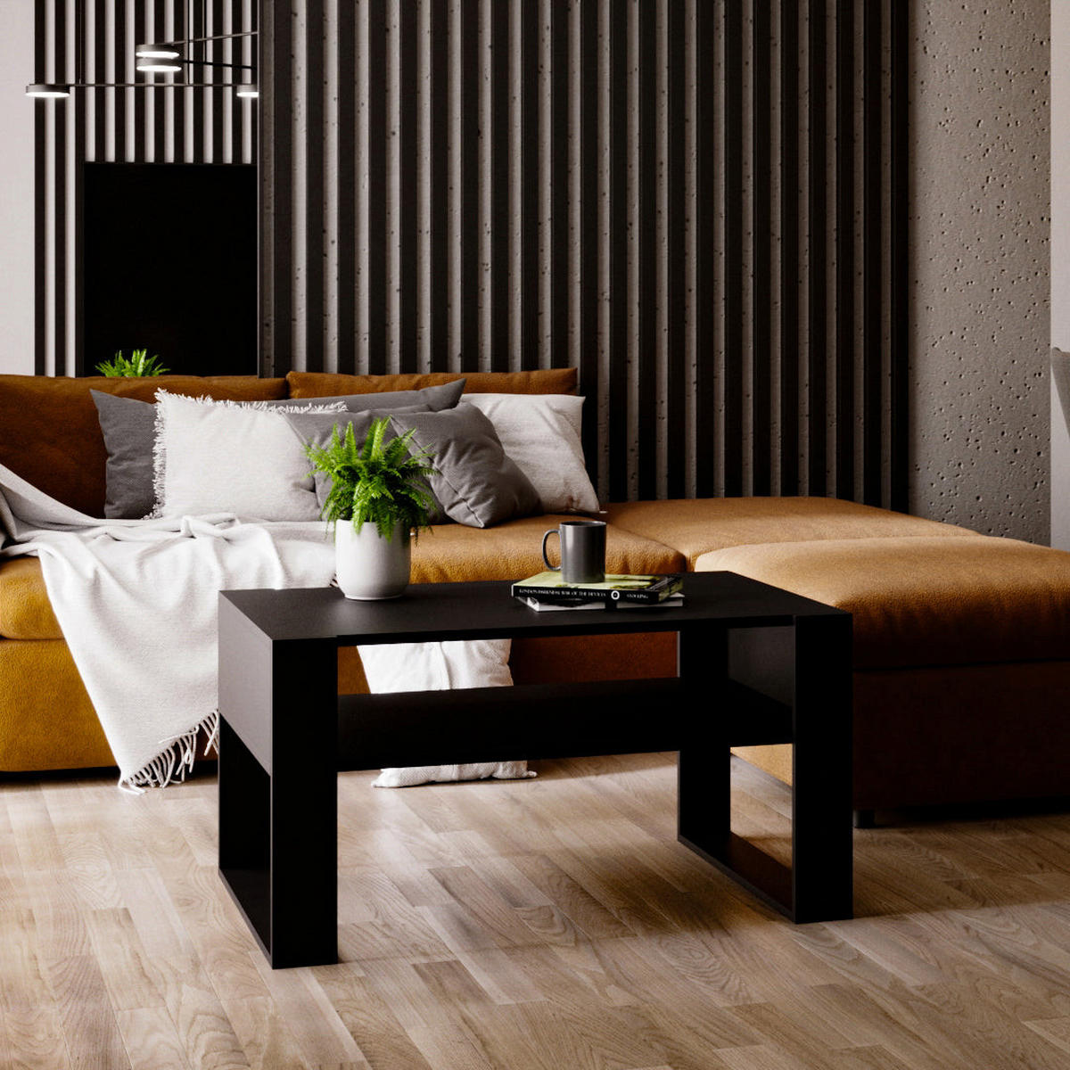 COUCHTISCH KARO 92 - Schwarz, Holz (53.6/92/45cm) - Mat-Haus