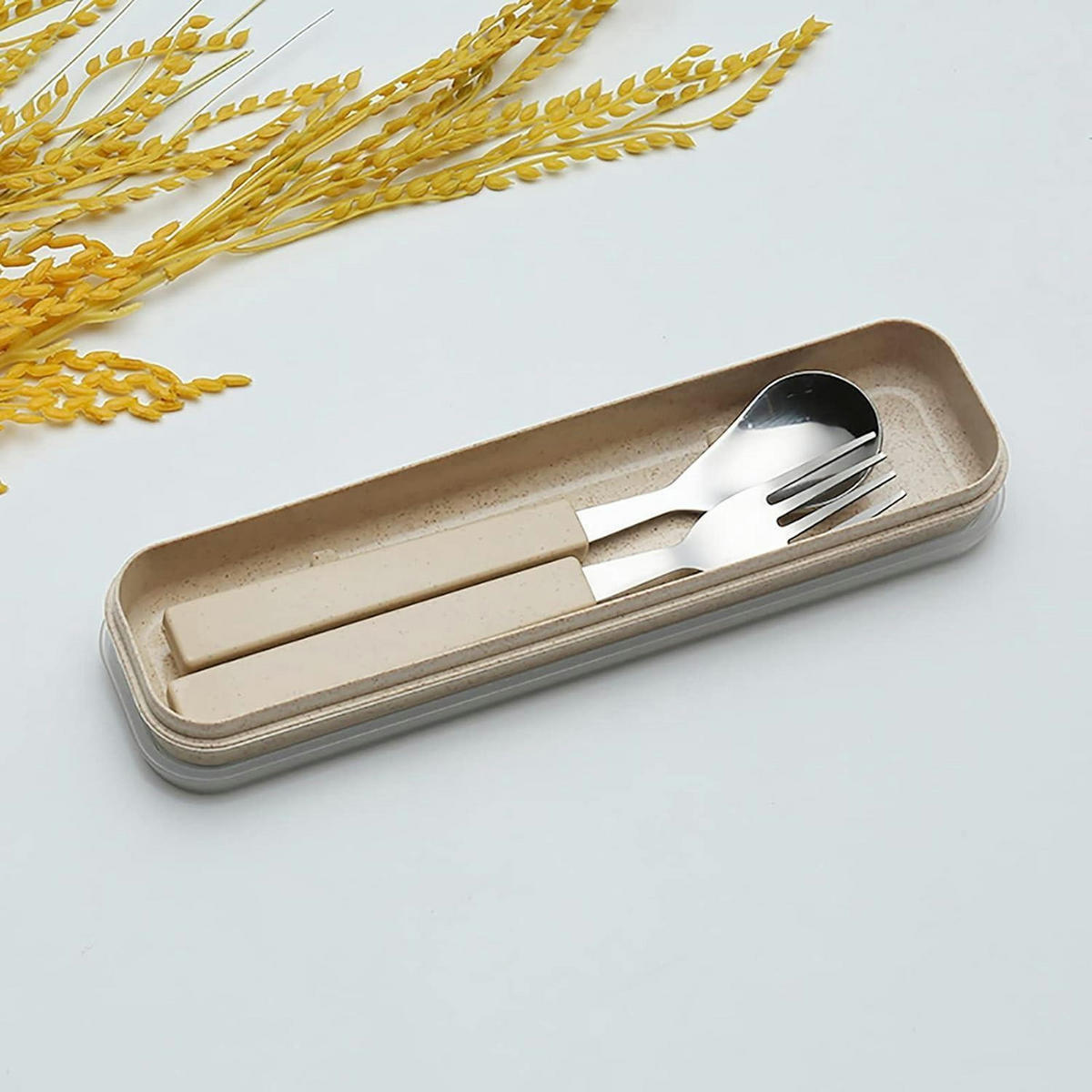 KINDERBESTECK Set 2-teilig Edelstahl Creme mit Reiseetui - Creme, Metall