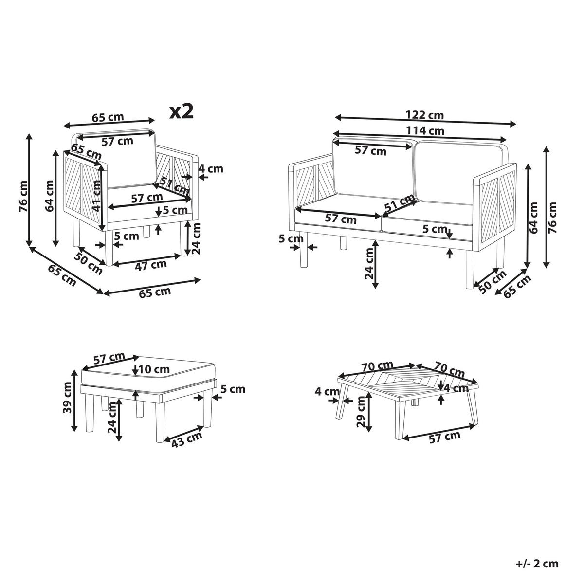 LOUNGE-SET 4-sitzer Akazienholz Hellbraun Baratti - Hellbraun, Holz - Beliani