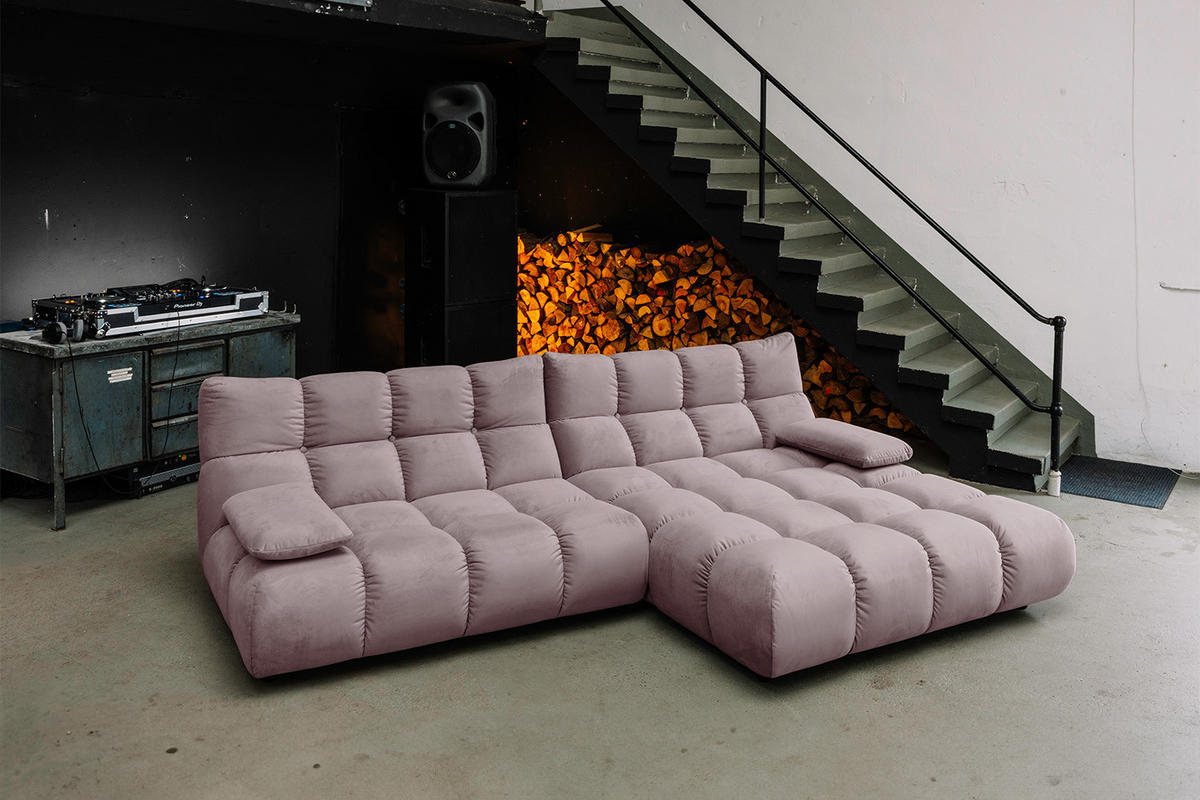 ECKSOFA VIVIEN Grau Velvet - Greige/Schwarz, Kunststoff/Textil (290/178cm) - KAWOLA