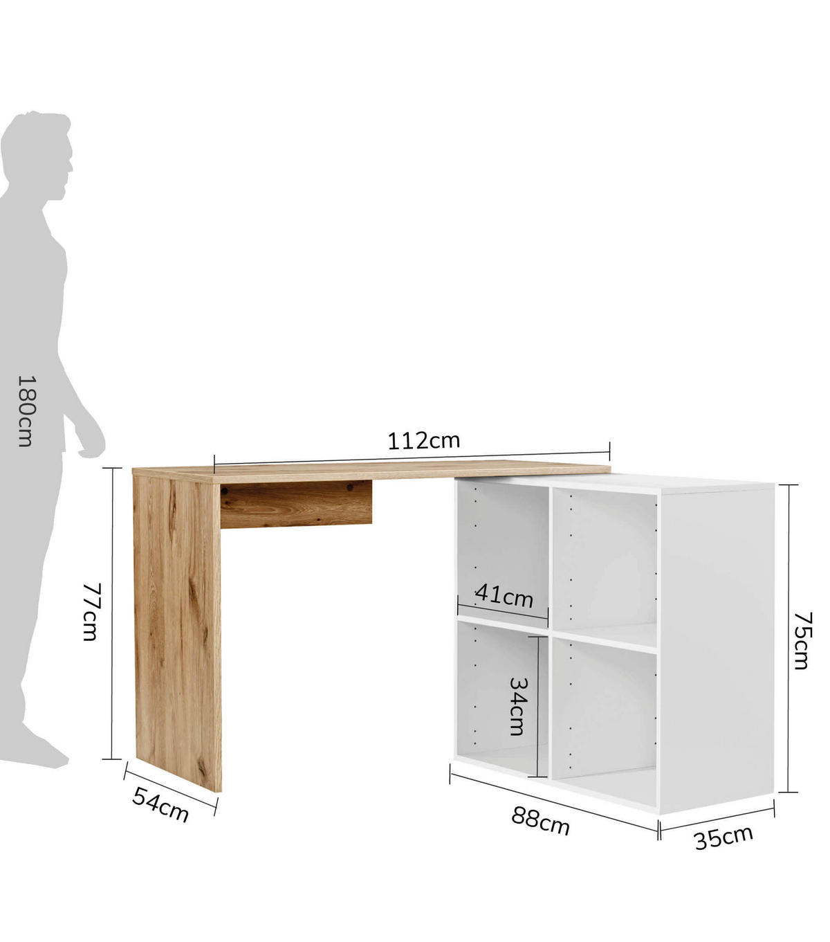ECKSCHREIBTISCH Der Produktive - Eichefarben/Weiß, Holzwerkstoff (54/112/77cm) - Mokebo