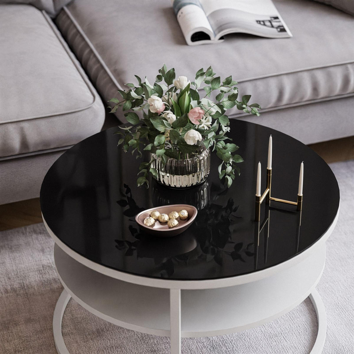 COUCHTISCH CIRI SLIM GLASS mit Regal - Weiß, Glas (60/60/41cm) - Lookway