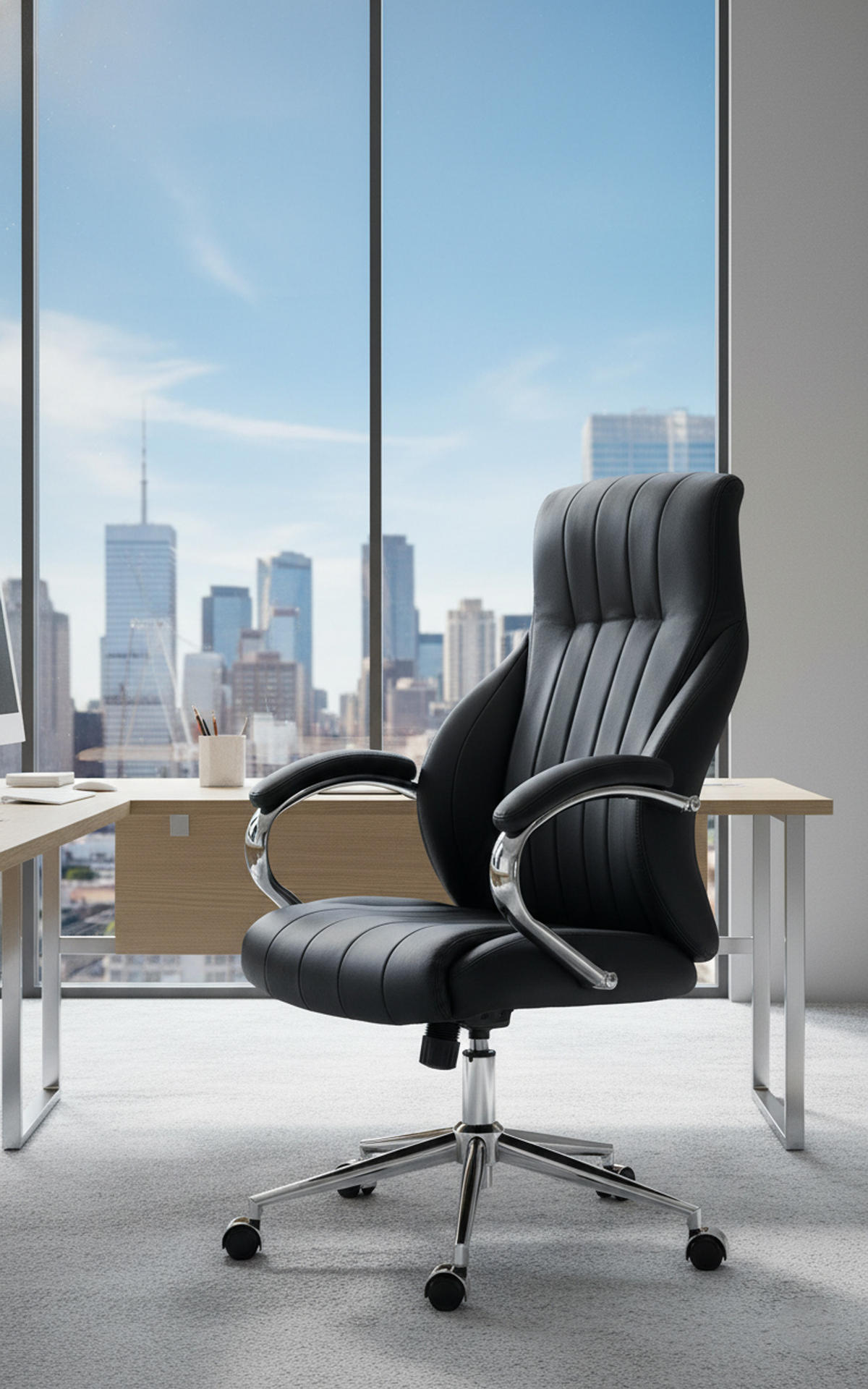 BÜROSTUHL Valyx Echtleder schwarz - Chromfarben/Schwarz, Leder/Metall (73/130/76cm) - TPFLiving
