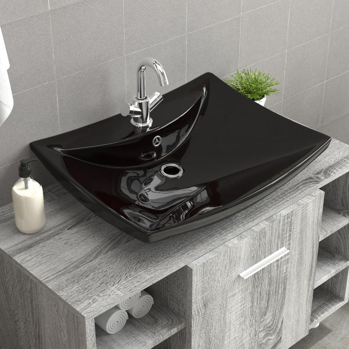 WASCHBECKEN Kozlowski 60/44/17 cm - Schwarz, Keramik (60/17/44cm) - Nettlife