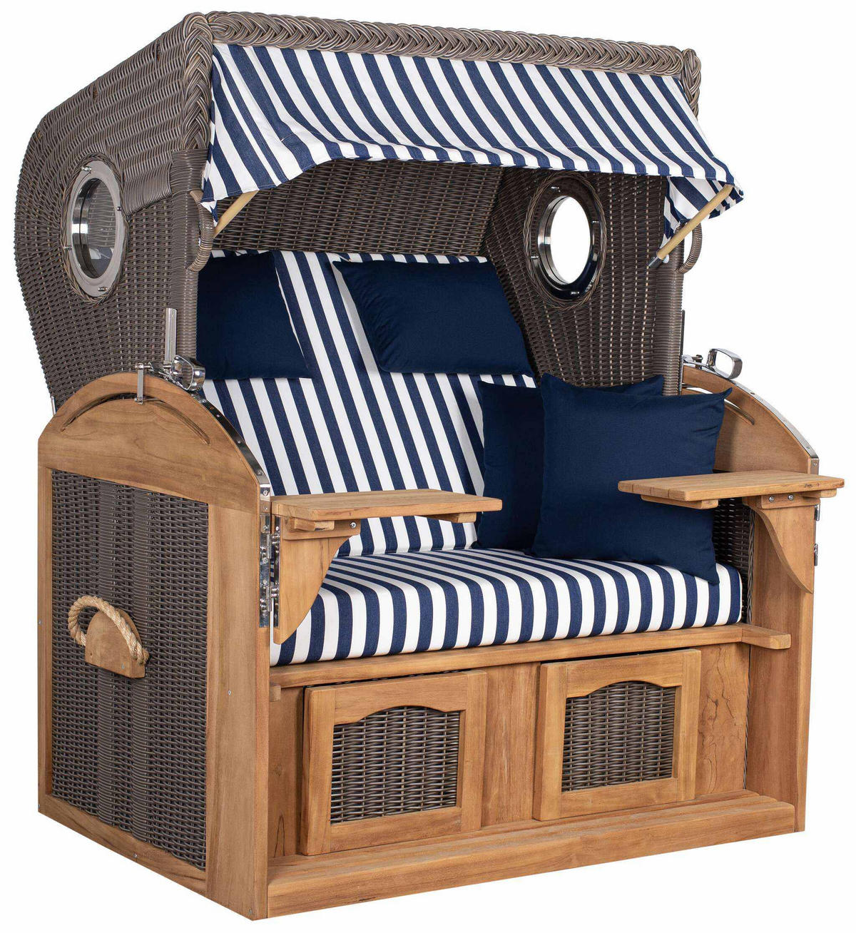 STRANDKORB XL Schillig Bullauge - Blau/Braun, Metall (142/170/95cm) - Mr. Deko