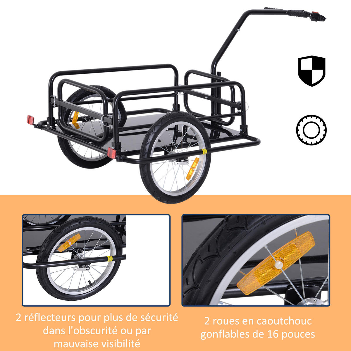 FAHRRADANHÄNGER DE-18136 klappbar, 70 L Ladevolumen Schwarz - Schwarz, Metall (715/77/155cm) - ComfortXL