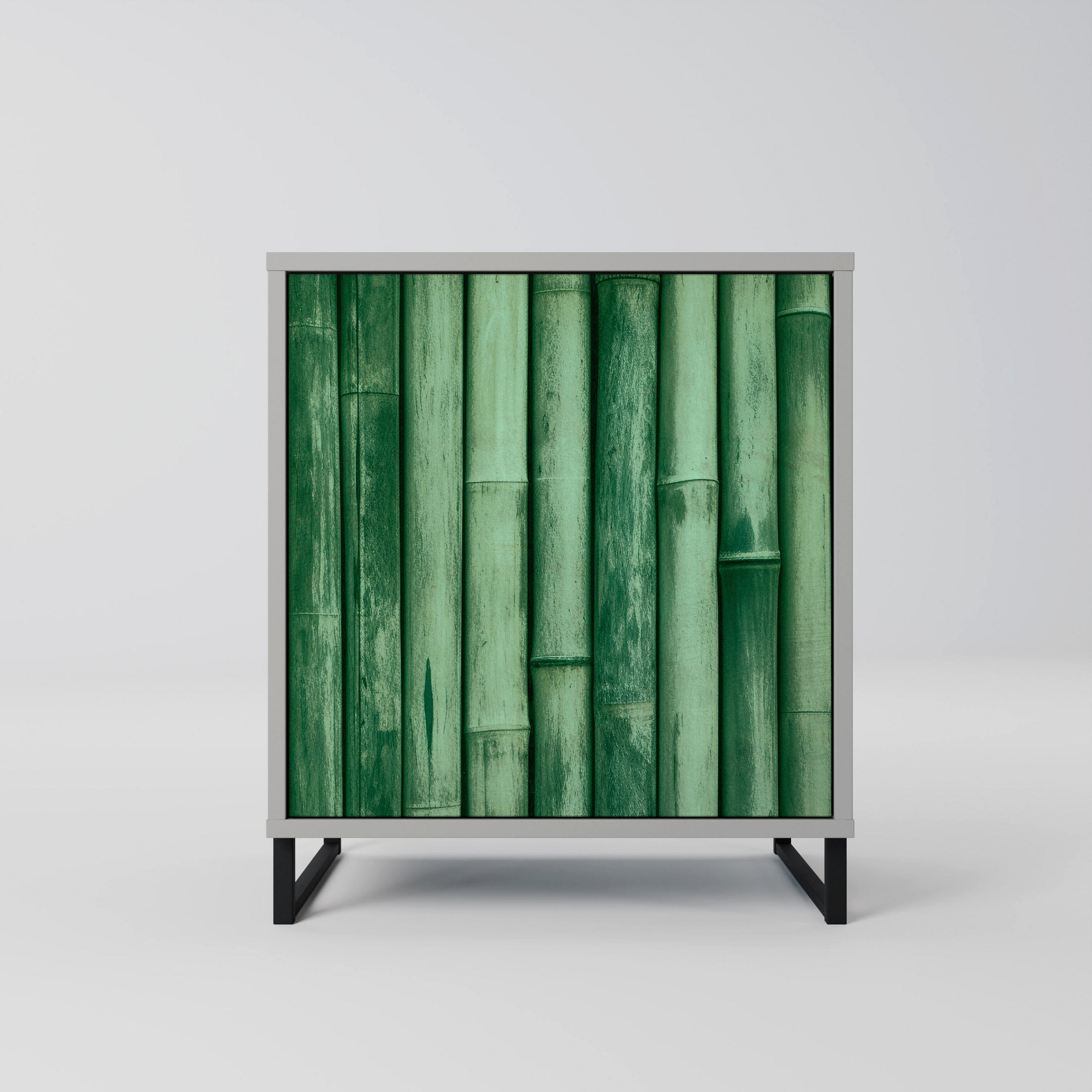 SIDEBOARD NATURAL GREEN, Grau, 57,5x42x67,5 cm, Schwarze Metall-Rahmenfüße - Multicolor/Schwarz, Holzwerkstoff/Metall (57.5/67.5/42cm) - SpaceRebels