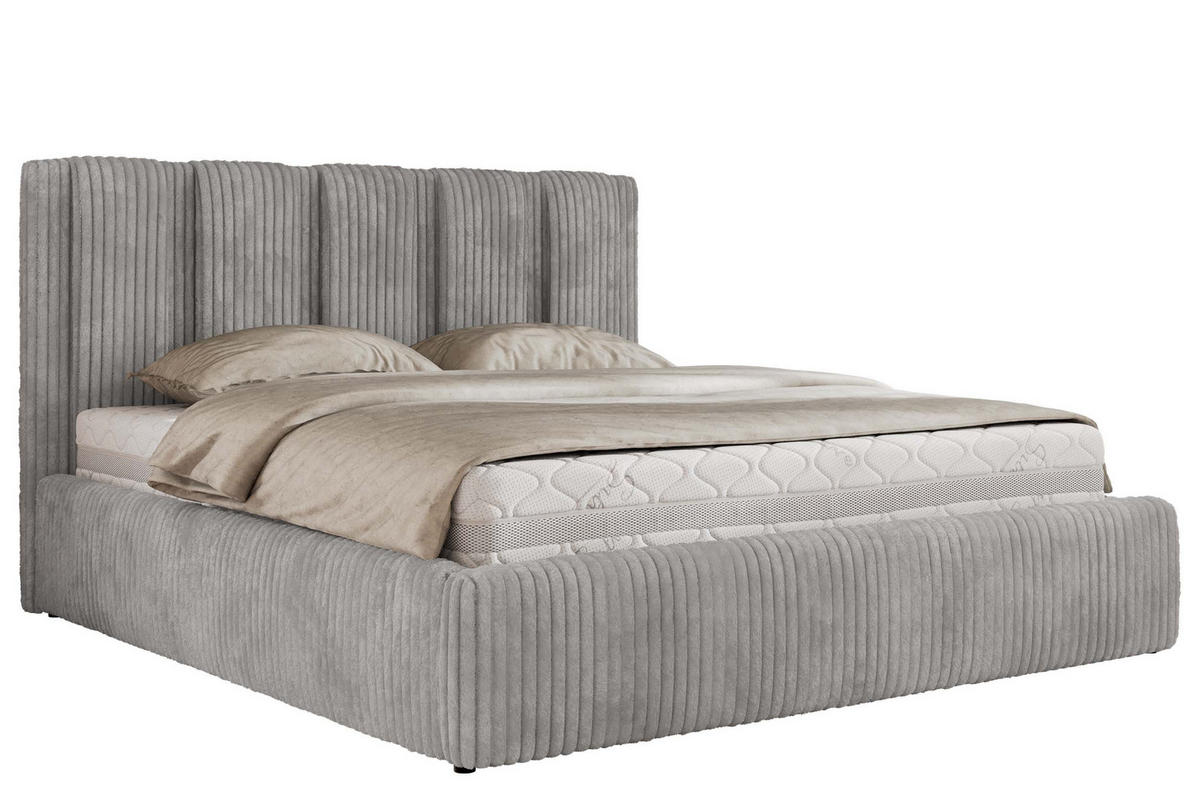 POLSTERBETT SAVINO CLASSIC 160/200 - Hellgrau Cord - Schaum-Matratze - Hellgrau, Textil (160/200cm) - MKS
