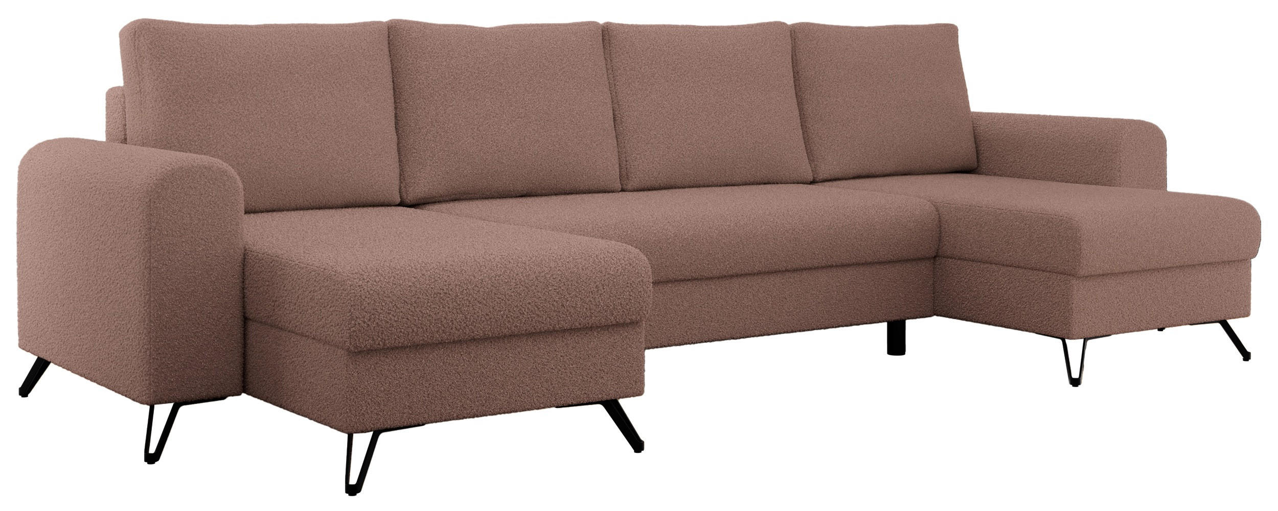 WOHNLANDSCHAFT AXEL U Boucle Rosa - Schwarz/Rosa, Textil/Metall (312/90/140cm) - MKS