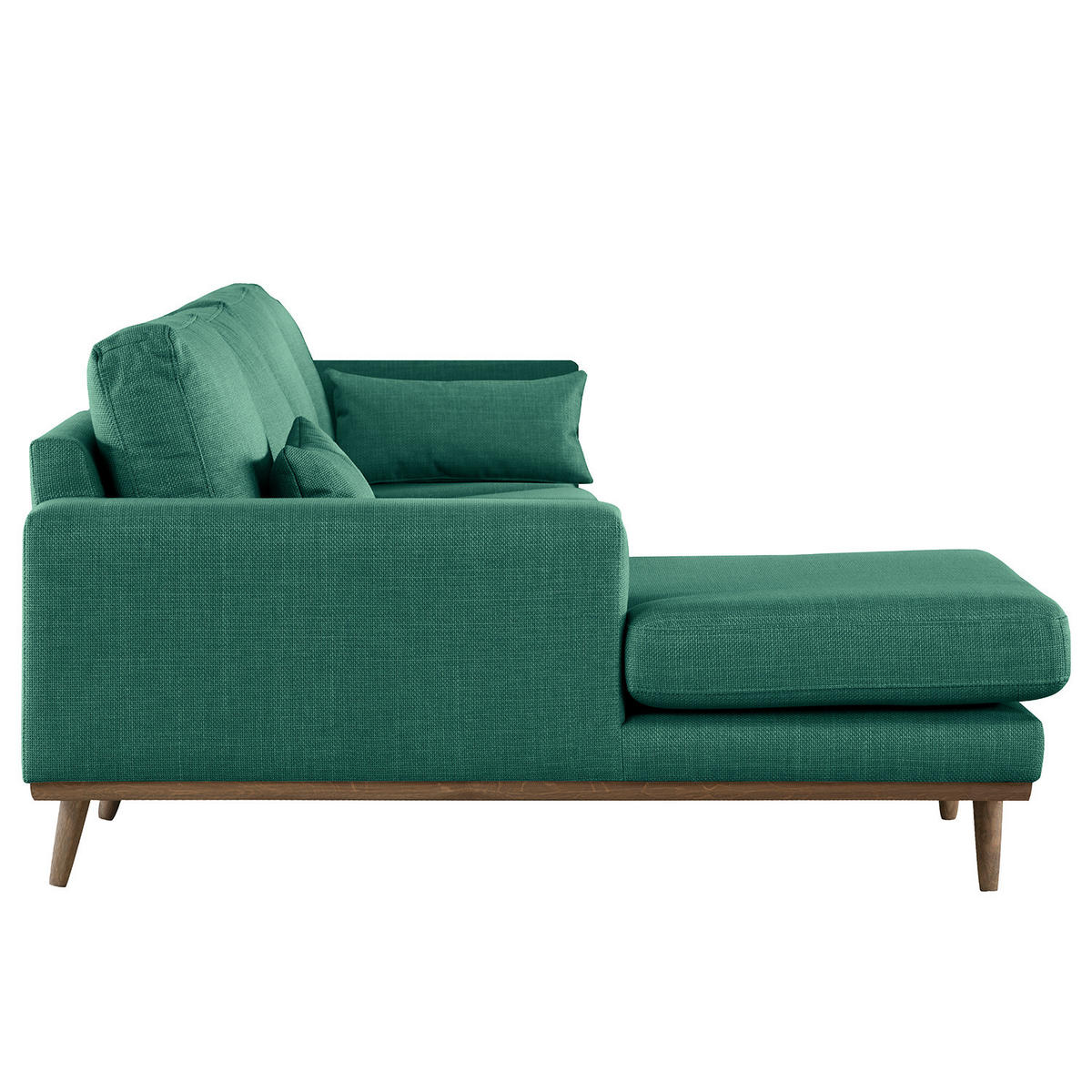 ECKSOFA mit Longchair - Dunkelgrün/Eichefarben, Eichenholz/Textil (281/153cm) - home24