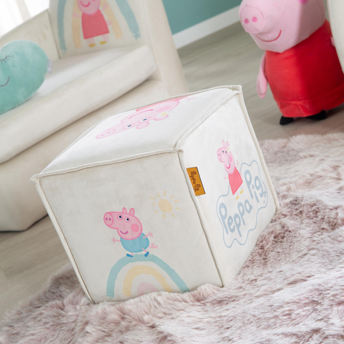 KINDERHOCKER in Würfelform Peppa Pig - Beige, Holzwerkstoff/Textil (27/25/27cm) - Roba
