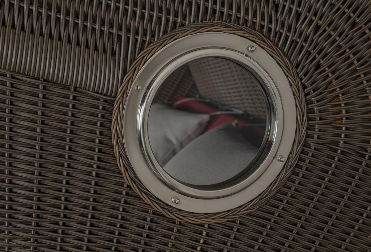 STRANDKORB Komplettset: Borkum XL Teak Bullauge - PE grau - Modell 594 - Rot/Grau, Holz/Kunststoff (142/170/95cm) - bene living