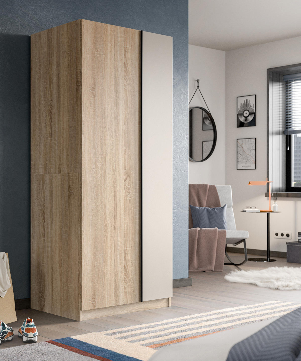 KLEIDERSCHRANK Eiche Sonoma, Kaschmir 2-türig 80 x 183 cm, Drehtürenschrank inklusive Einlegeböden - Kaschmir/Eichefarben, Holzwerkstoff/Kunststoff (80/183/53cm) - Inn.Furn