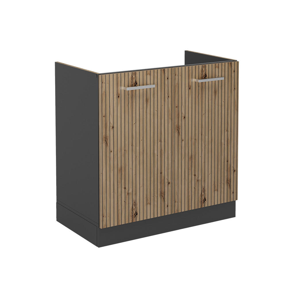 SPÜLENUNTERSCHRANK R-Line Artisan-Eiche 80 cm ohne AP - Anthrazit/Eiche Artisan, Holzwerkstoff (80/81.6/46cm) - Vicco