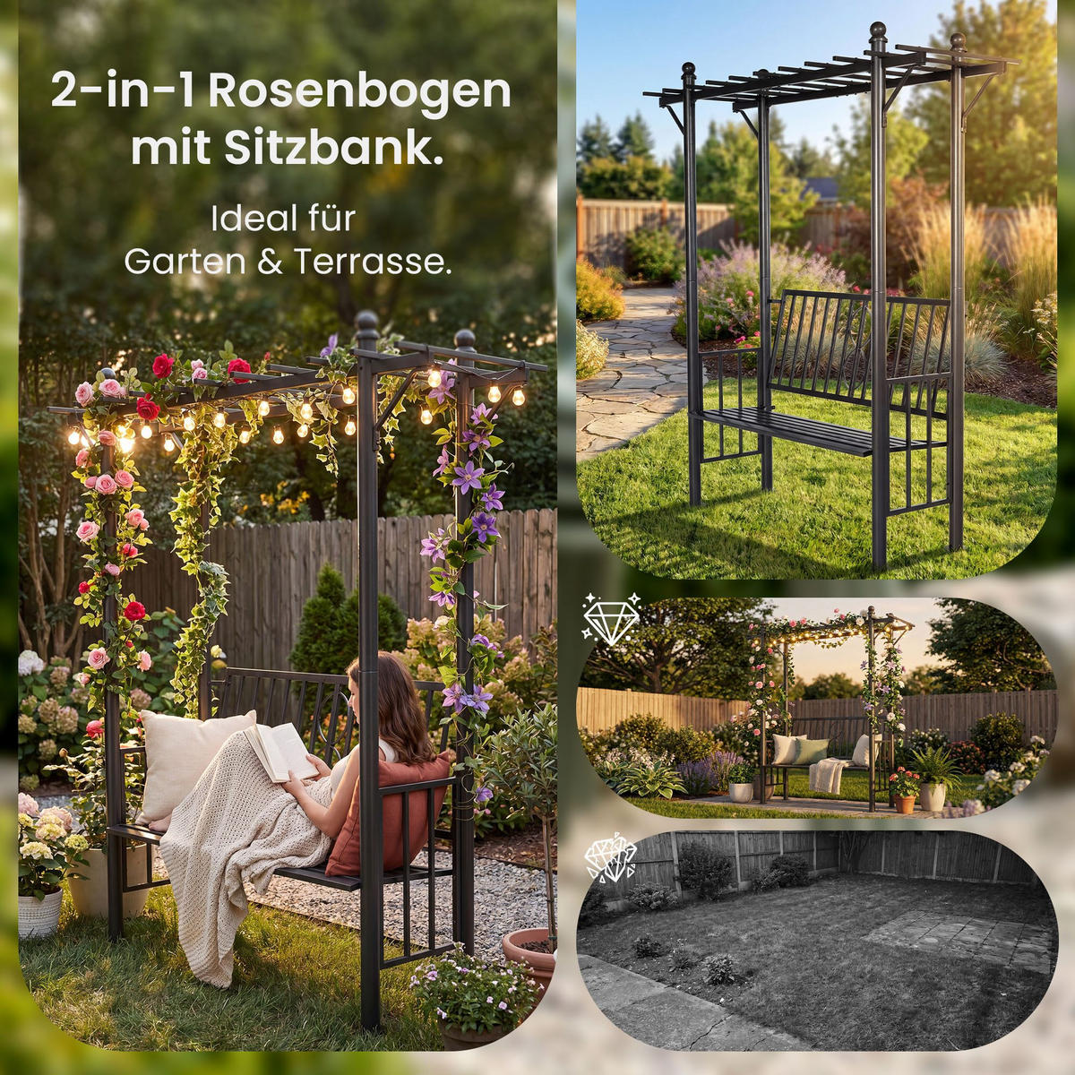 ROSENBOGEN Metall Anthrazit - Anthrazit, Metall (186/221/66cm) - CLP