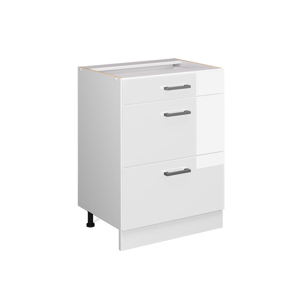 KÜCHENUNTERSCHRANK R-Line Weiß Hochglanz 60 cm mit Schubladen, ohne AP - Weiß Hochglanz/Weiß, Holzwerkstoff (60/81.6/46cm) - Vicco