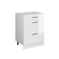 UNTERSCHRANK R-Line Weiß Hochglanz 60 cm mit Schubladen, ohne AP - Weiß Hochglanz/Weiß, Holzwerkstoff (60/81.6/46cm) - Vicco