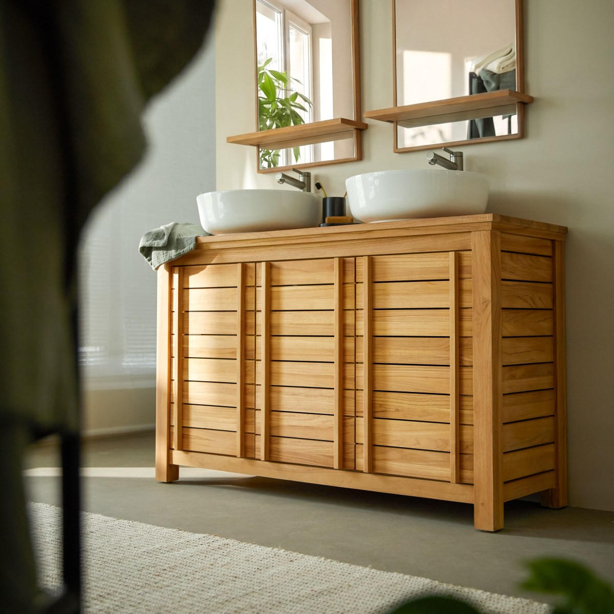 WASCHTISCHUNTERSCHRANK Rose Natur aus Teak - Naturfarben, Holz (125/80/45cm) - Tikamoon