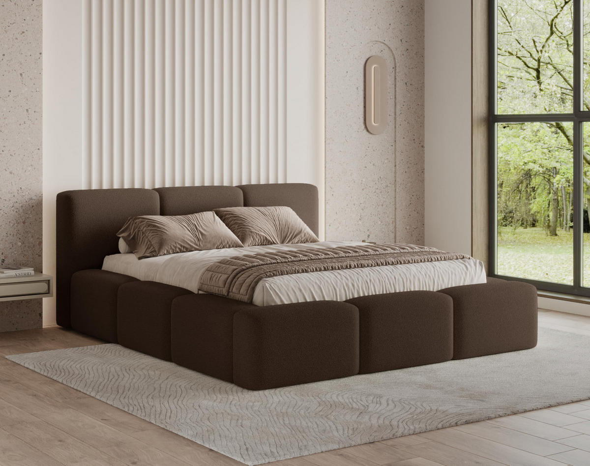 POLSTERBETT 180x200 mit Bettkasten, Lattenrost und Kopfteil, Eleganter Bouclé-Stoffbezug Braun - Braun, Holz (180/200cm) - Chilly
