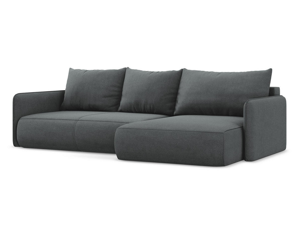 ECKSOFA mit Schlaffunktion Strukturstoff Stoff Grau - Schwarz/Grau, Kunststoff/Textil (240/148cm) - Makamii