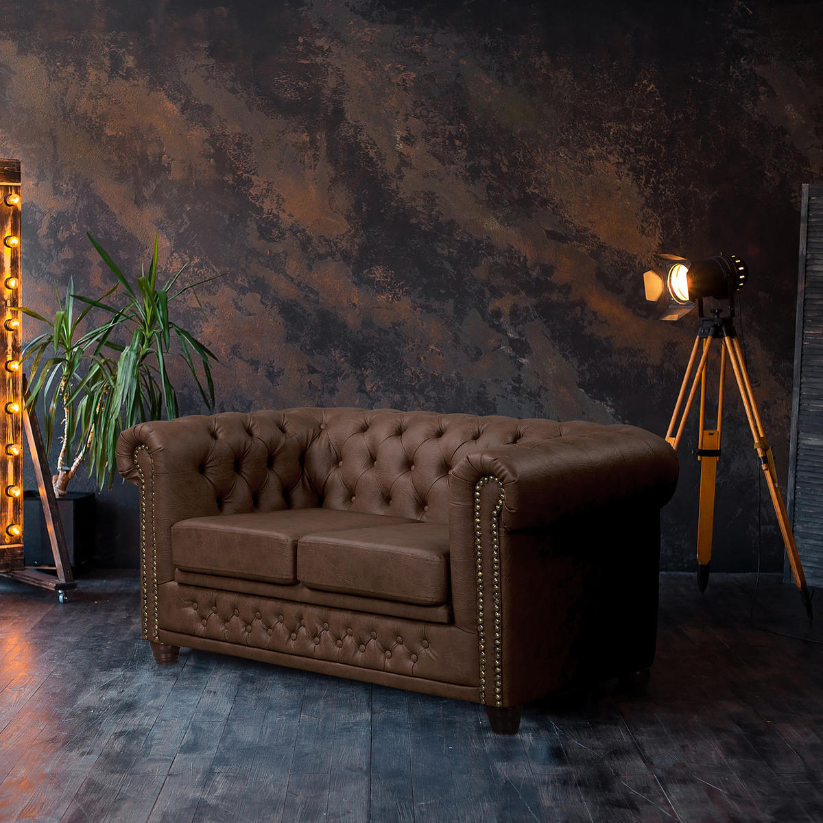 2-SITZER SOFA - Dunkelbraun/Buchefarben, Kunststoff/Buchenholz (148/72/86cm) - home24