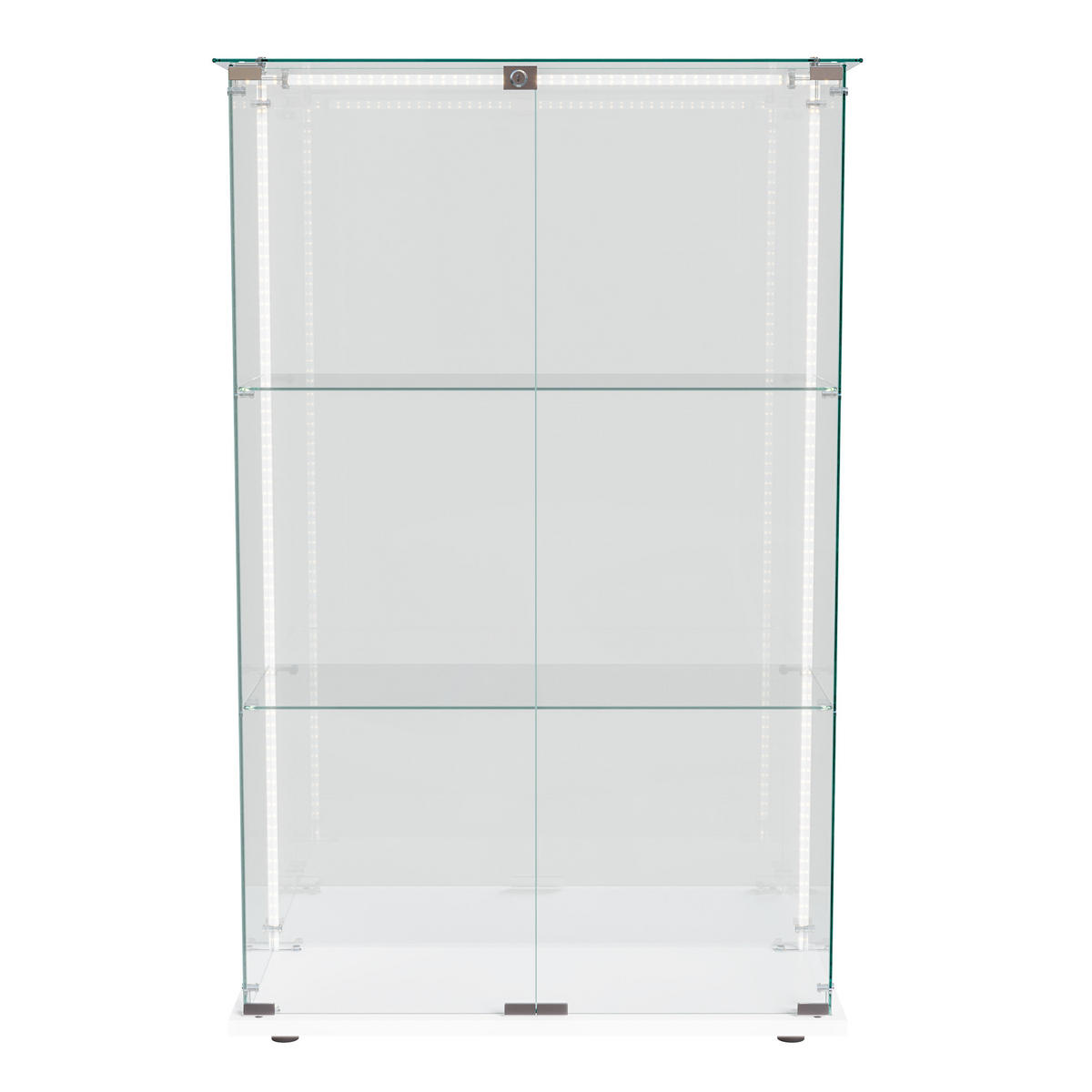 VITRINE Weiß Mit LED, 2 Türen, 3 Böden, Glas-Schrank Für Wohnzimmer - Weiß, Holz (35/123.3/78.5cm)