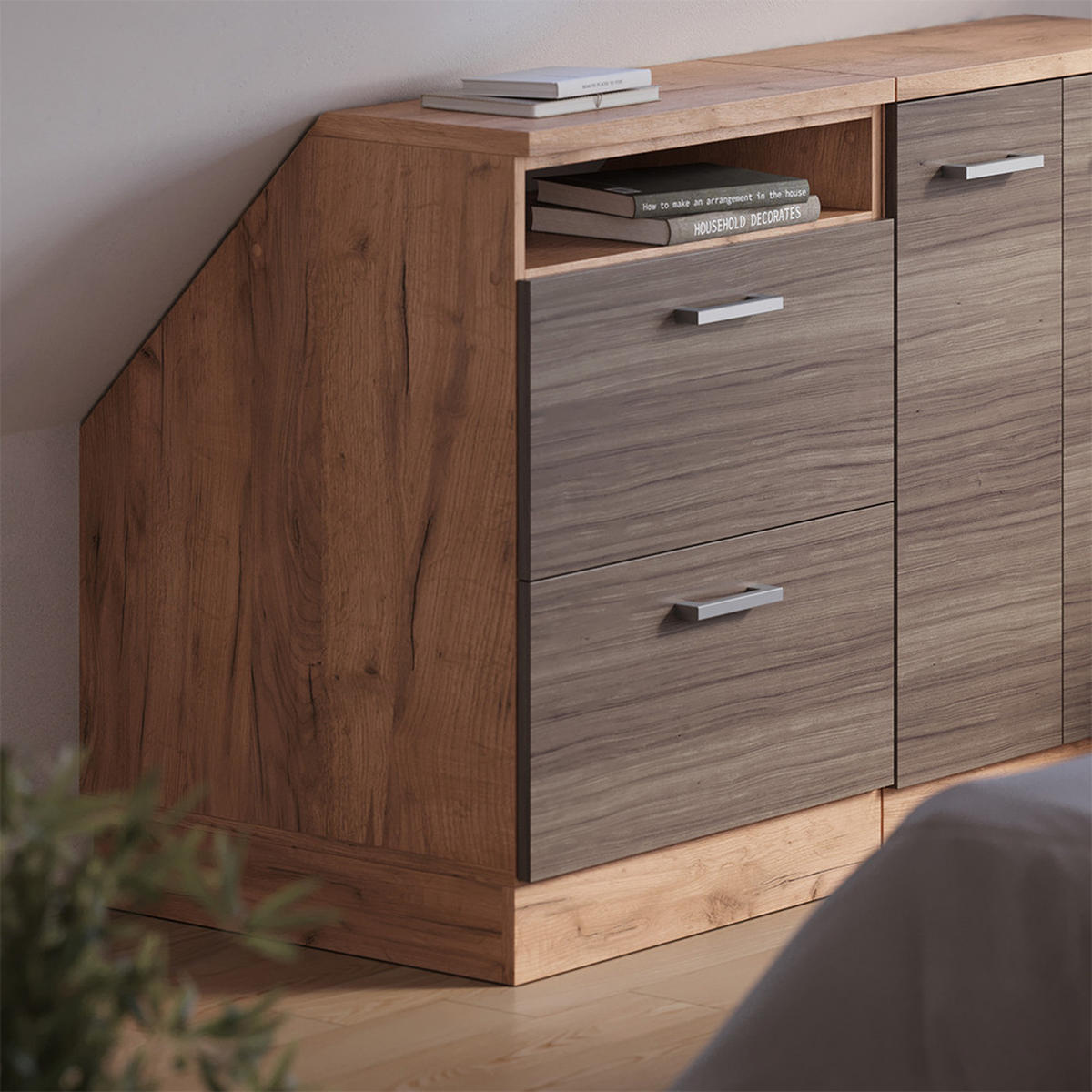 KUHINJSKI ORMAR ZA KOSINE KROVA R-Line Plemenita Siva 60 cm s 2 ladice, korpus ormara dubine 60 cm - hrast medunac/siva, drvni materijal (60/83.8/60cm) - Vicco