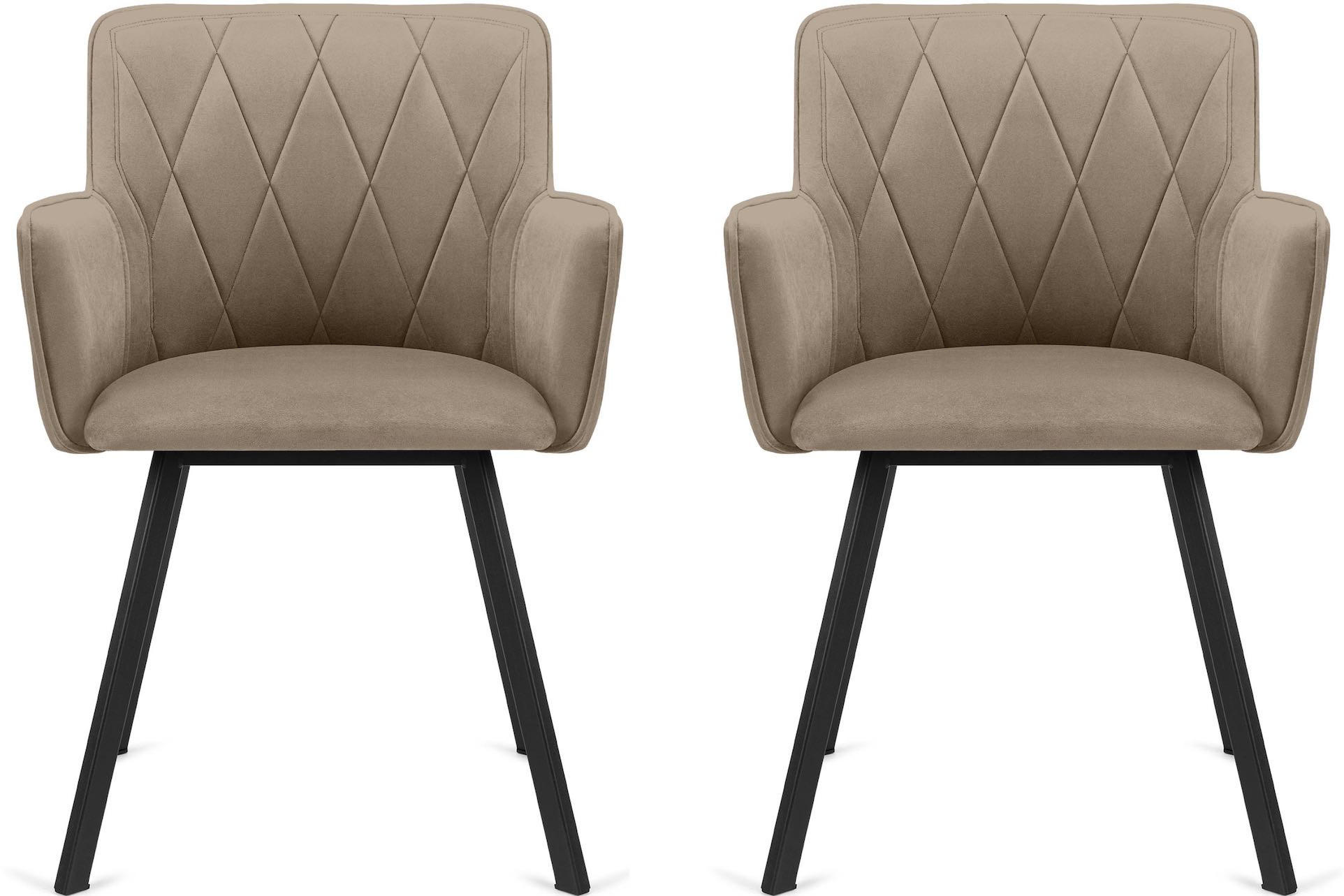 ESSZIMMERSTUHLE PYRUS 2-tlg Velours-Sitz, Beige - Beige/Schwarz, Textil/Metall (56/84/46cm) - KONSIMO®