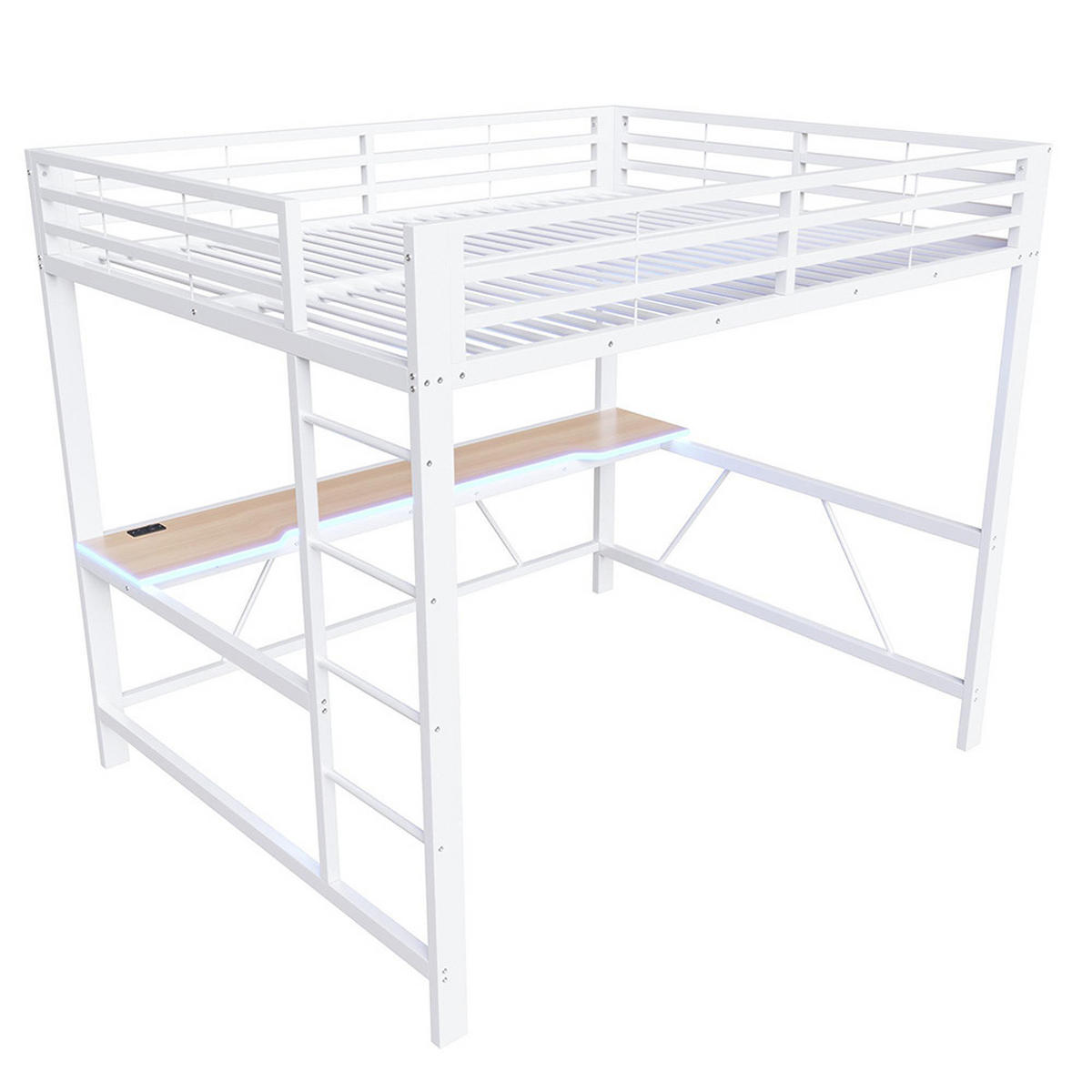 METALLBETT 160x200 cm mit Schreibtisch in Weiß - Weiß, Metall (160/200cm) - KOMHTOM