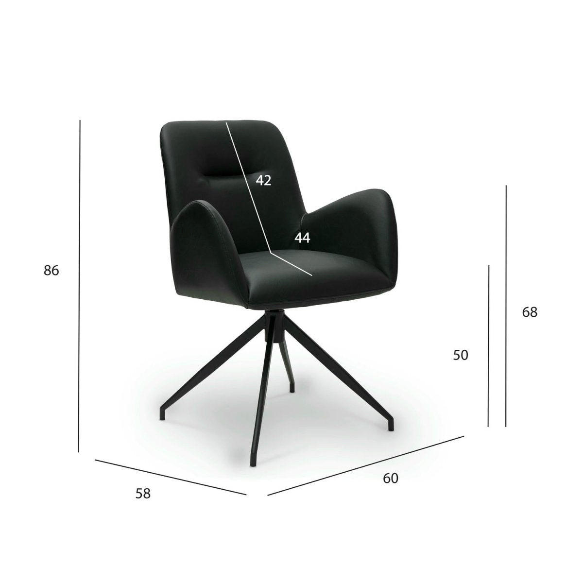 ARMLEHNSTUHL-SET 4 Stück in Kunstleder Schwarz - Schwarz, Textil/Metall (61/86/64cm) - Furnhouse