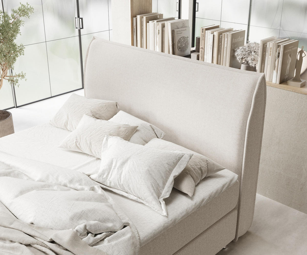 BOXSPRINGBETT Chermin Hellbeige 140/200 cm mit Latex-Topper - Beige/Silberfarben, Holz/Holzwerkstoff (140/200cm) - Maison de Reve