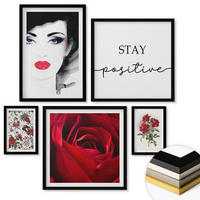 WANDBILDER 5er-Set - 50x50 cm & 20x30 cm & 40x60 cm Schwarzer Rahmen - Inschrift mit roten Rosen - Schwarz, Kunststoff (40/60cm) - ArtPrintCave