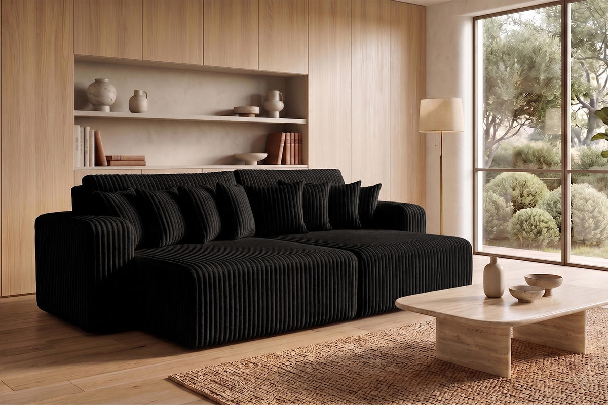 SCHLAFSOFA, Cordstoff Tilia, Schwarz, PIANO DOUBLE - Schwarz, Holz (246/83/145cm) - Kaiser Möbel