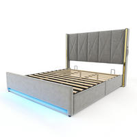 POLSTERBETT 180/200 cm Dunkelgrau mit LED-Beleuchtung und hydraulische Speicherfunktion - Dunkelgrau, Textil (180/200cm) - Oxeza