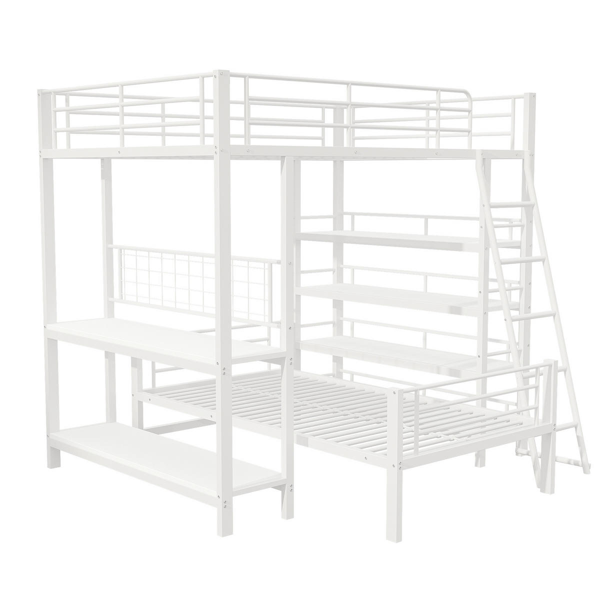 ETAGENBETT 140/200 & 90/200 cm trennbar mit Ablagefächern und Metallrahmen, Weiß - Weiß, Metall (140/200cm) - Redom