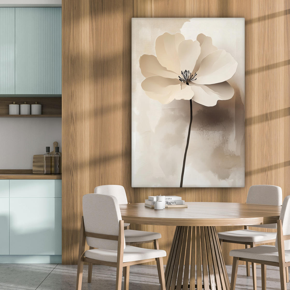 LEINWANDBILD Blume - Beige - Farbe - Schatten 80x120 cm - Creme, Textil (80/120cm) - MuchoWow