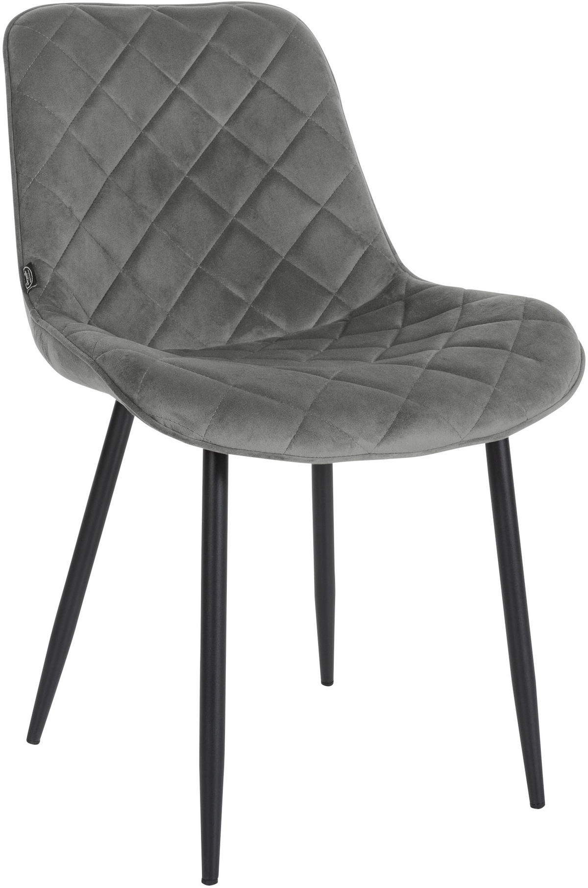 STUHL 4er Set Samt grau - Schwarz/Grau, Textil/Metall (53/82/60cm) - CLP