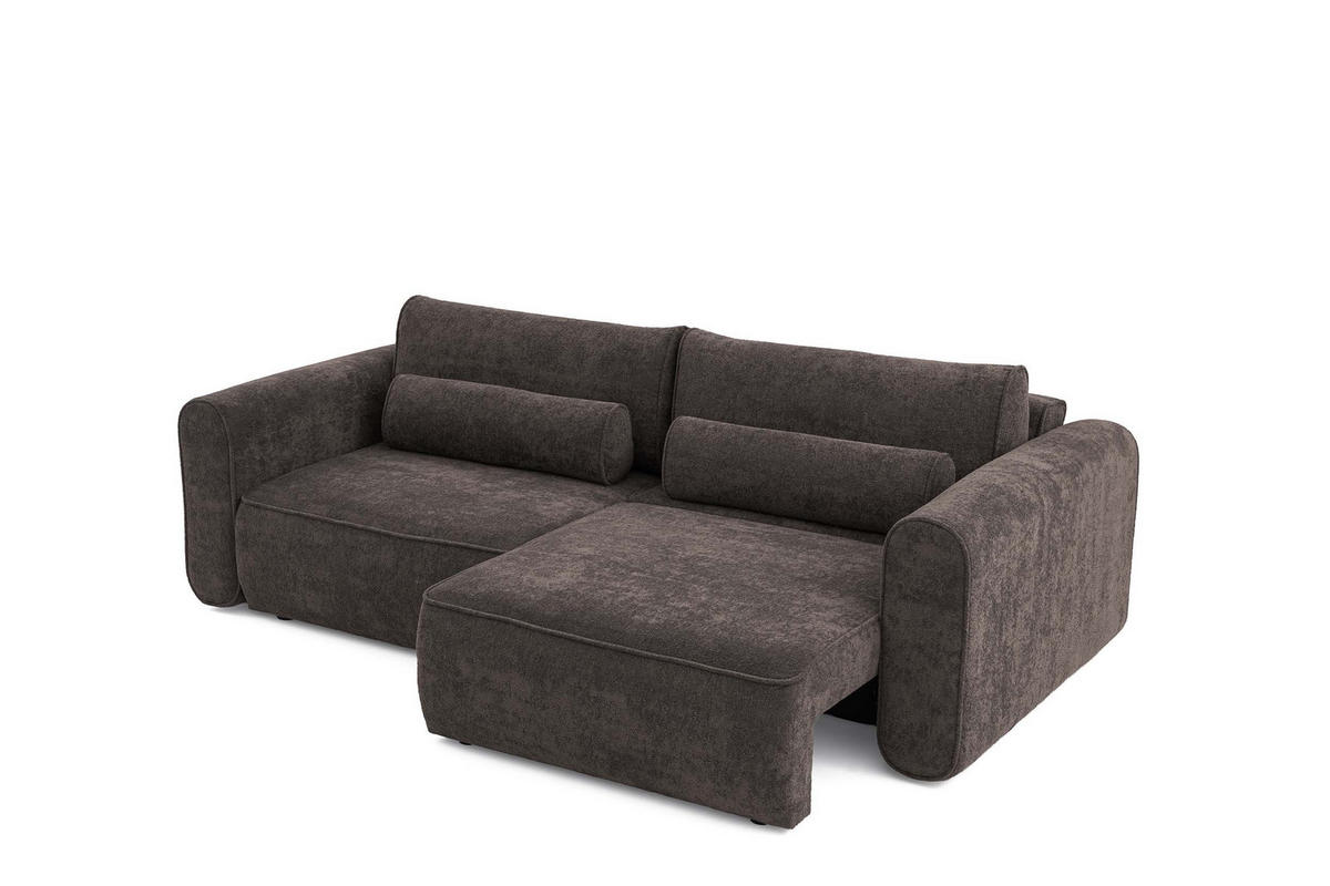ECKSOFA MOTION mit Schlaffunktion 130x200 Webstoff Braun - Schwarz/Braun, Holz/Textil (250/120cm) - Muffo