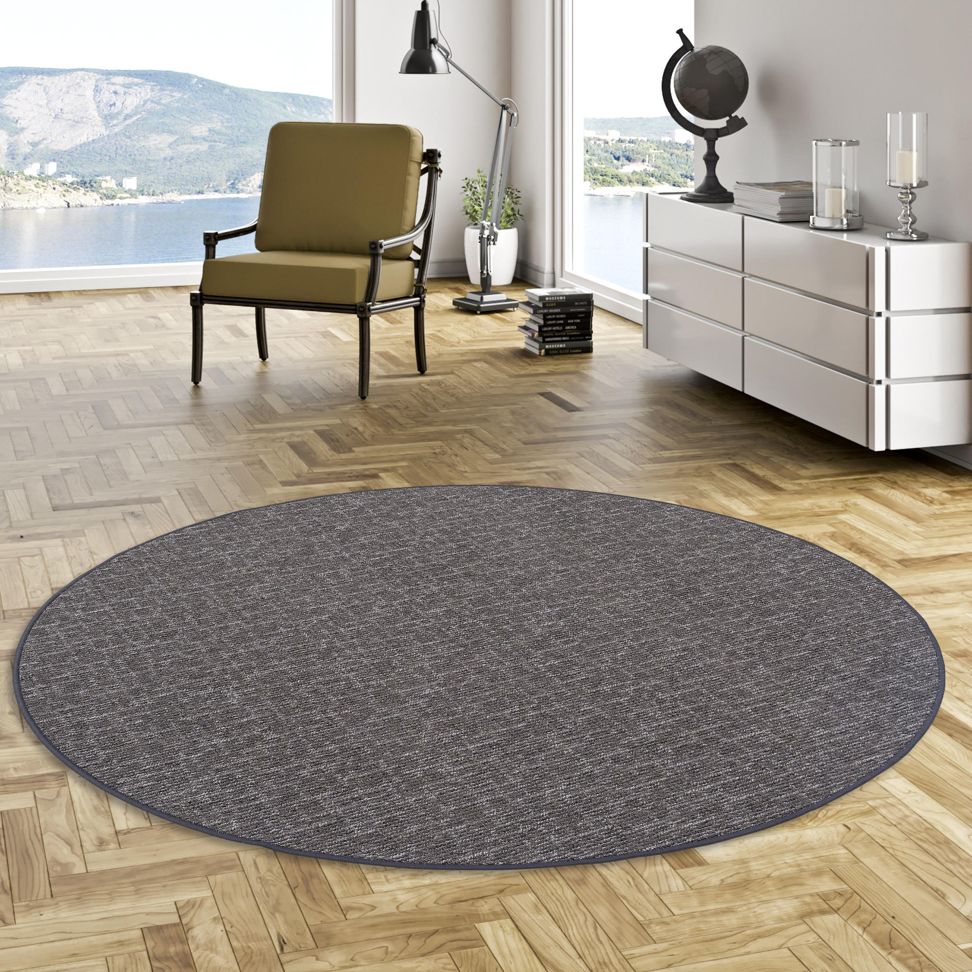 SCHLINGEN DESIGNER TEPPICH NIVA RUND - Anthrazit, Textil (200/200cm) - Snapstyle