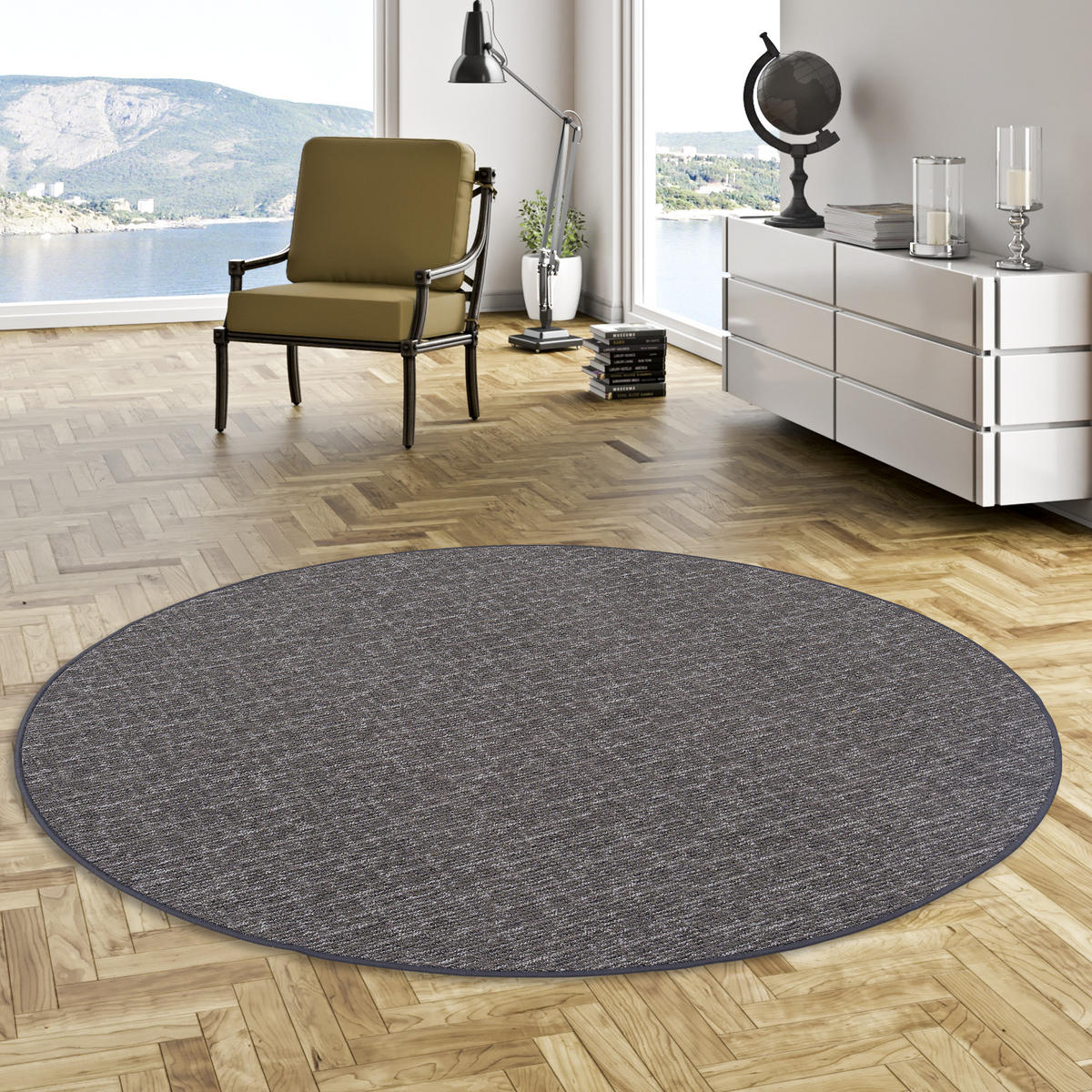 SCHLINGEN DESIGNER TEPPICH NIVA RUND - Anthrazit, Textil (133/133cm) - Snapstyle