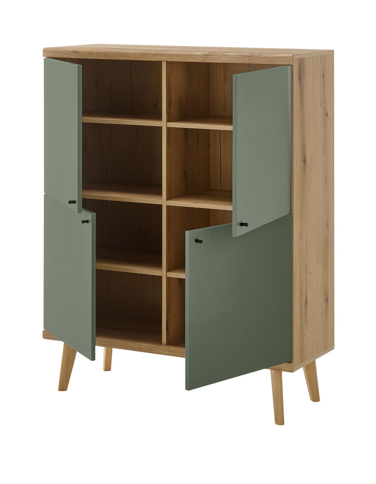 HIGHBOARD Salbei grün, Eiche Evoke, skandinavisch 107 cm, Kommode mit viel Stauraum - Salbeigrün/Eichefarben, Holz/Holzwerkstoff (107/134/40cm) - Furn.Design