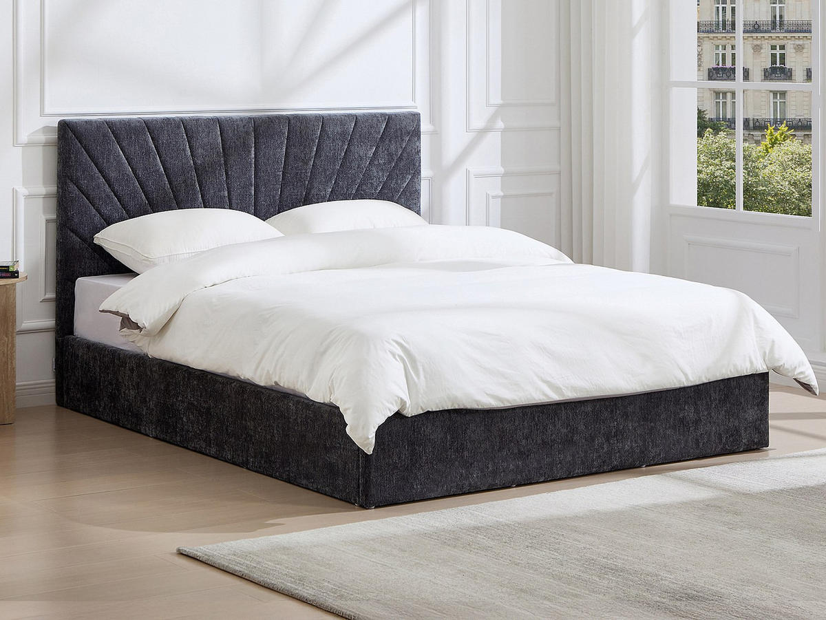 BETT mit Bettkasten - 2 Personen - stoff - anthrazitgrau Ribiola - Anthrazit, Textil (160/200cm) - Vente-Unique