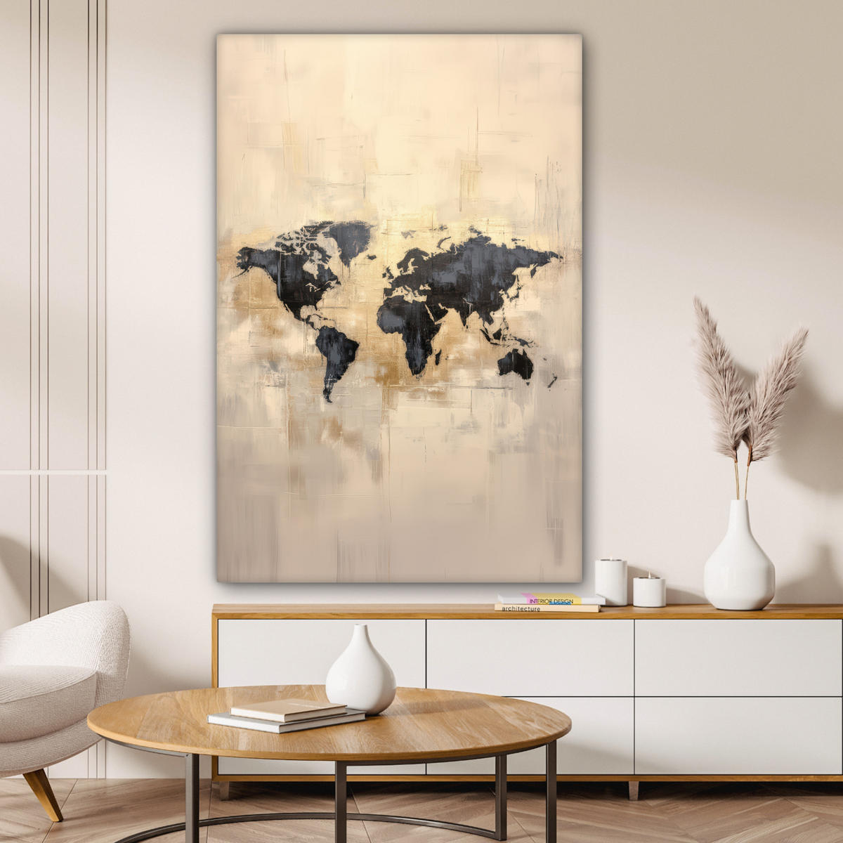 LEINWANDBILD Weltkarte - Gold - Schwarz - Abstrakt 80x120 cm - Kupferfarben, Textil (80/120cm) - MuchoWow