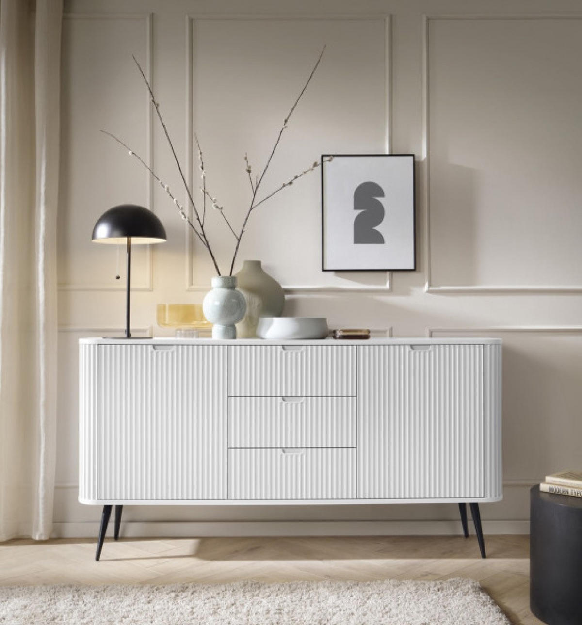SIDEBOARD Weiß KSZ168 Gefräst Schwarze Griffe - Weiß, Holzwerkstoff (168/87/39cm) - Sepro Meble