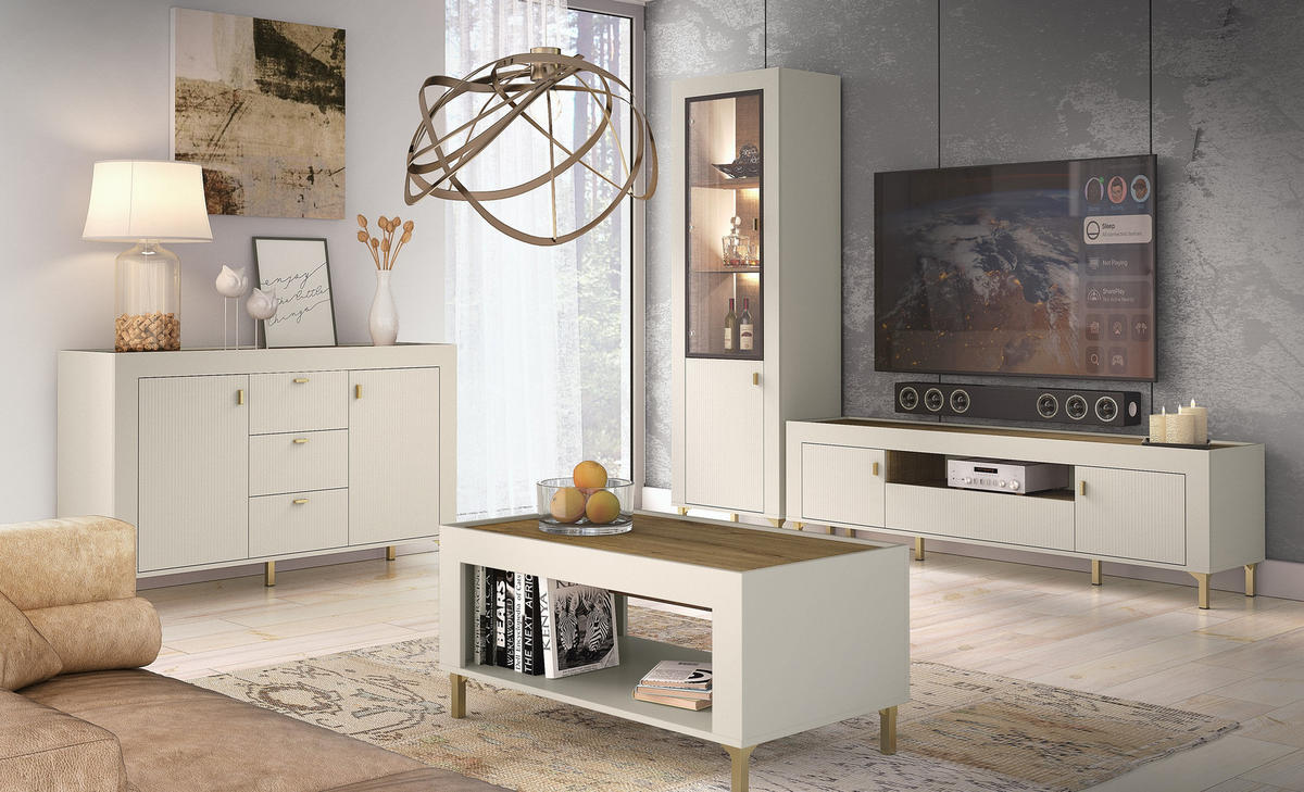 TV-SCHRANK Mossa Kaschmir - Beige/Goldfarben, Holzwerkstoff (177/52/40cm) - Bettso