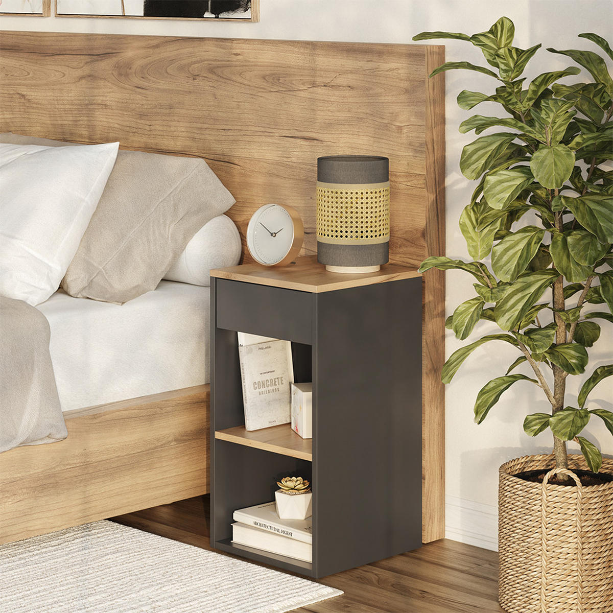 NACHTTISCH Dany Anthrazit 2er Set - Honigeiche/Anthrazit, Holzwerkstoff (35/65/35cm) - Vicco