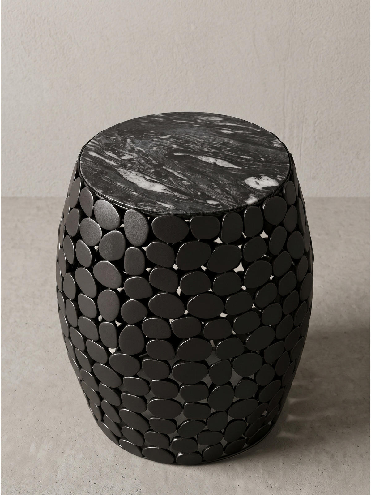 BEISTELLTISCH DIEMEL, Marmor, handgefertigt, Schwarz, Ø 40 x 46 cm - Schwarz, Stein/Metall (40/40/46cm) - KADIMA DESIGN