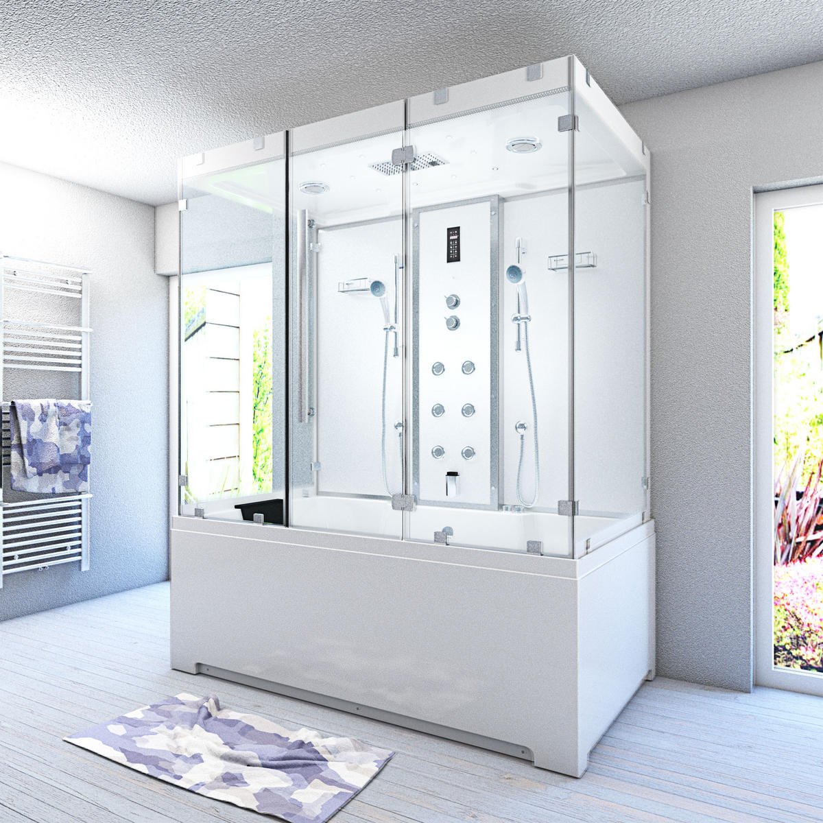 BADEWANNE Dusche K80-WS-EH-B-EC-SC-EA Duschtempel - Weiß, Glas/Kunststoff (180/100/228cm) - AcquaVapore by Sandra Jentho