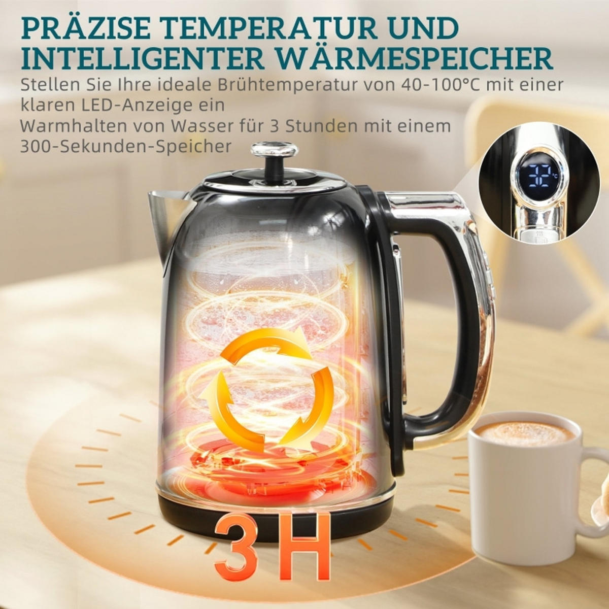 WASSERKOCHER-TOASTER SET Retro Design Temperaturregelung Schwarz - Schwarz, Kunststoff (15.9/24.8/23.2cm) - Rolipo